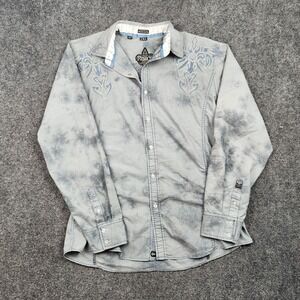 Roar Shirt Mens 2XL Gray Stripe Embroidered Button Up Long Sleeve Western